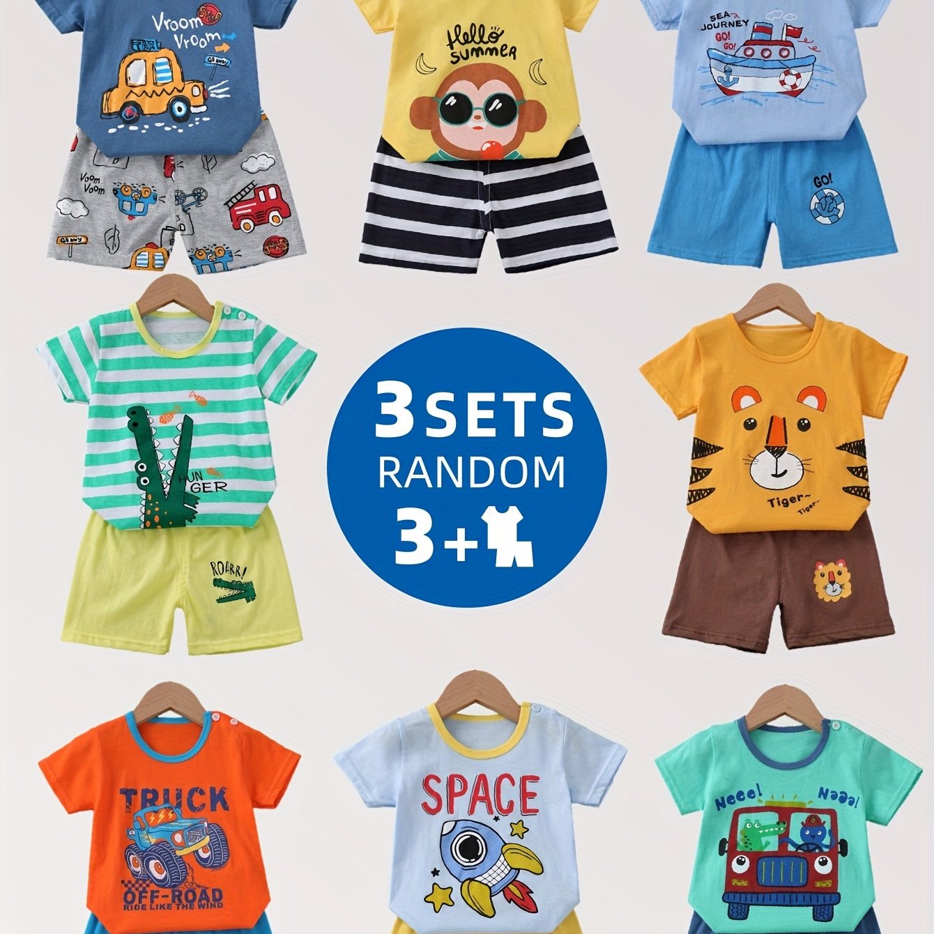 Kids' Cotton Shorts Set with Animal and Car Prints, Breathable Casual Summer Clothing