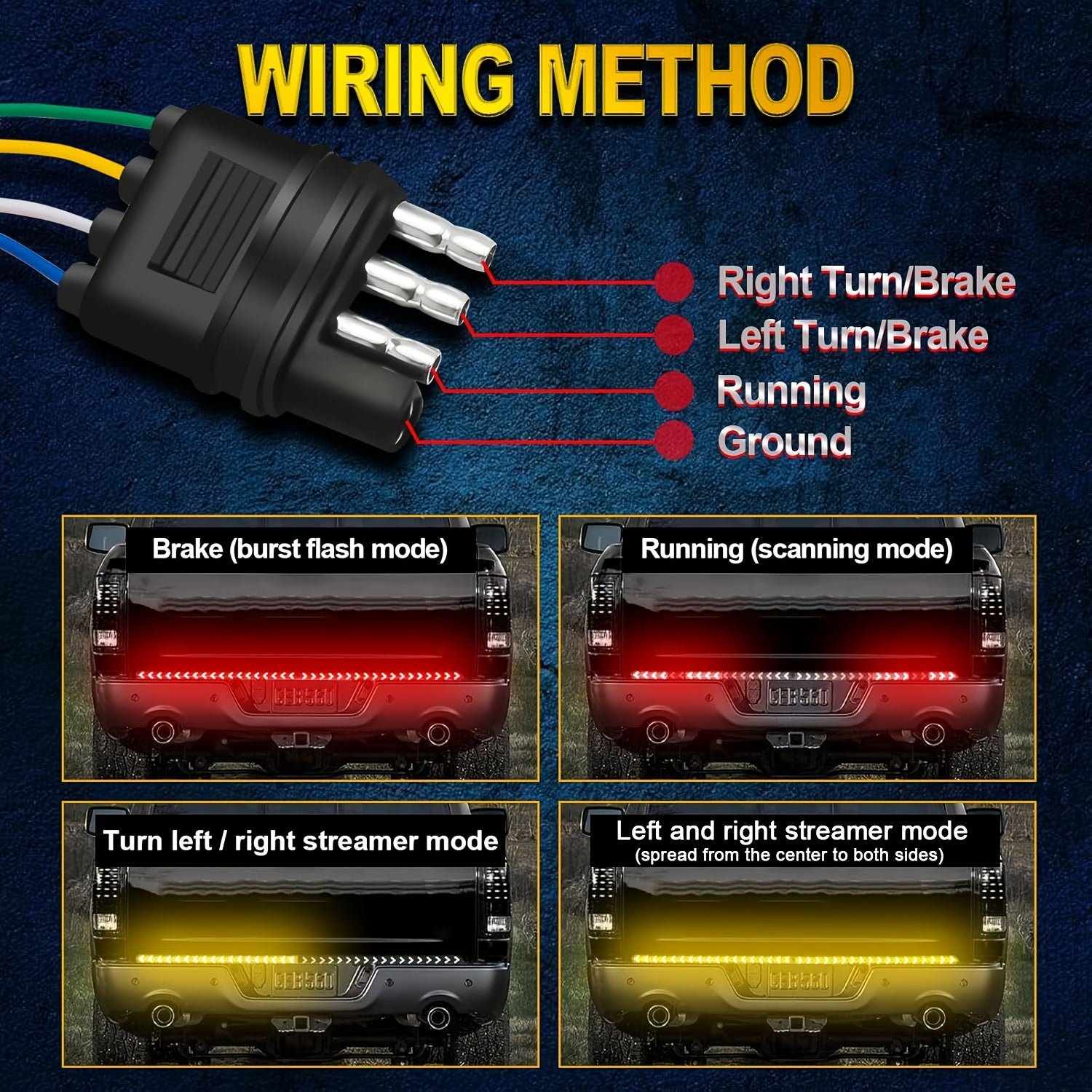 47/60 Inch LED Tailgate Light Bar Kit Red Amber Yellow Sequential Turn Signal