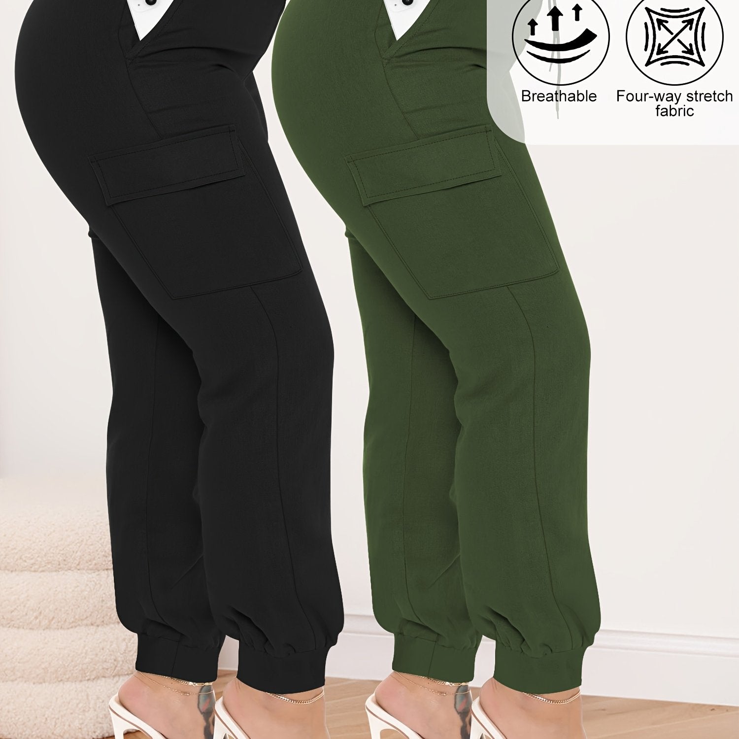 Женские брюки карго большого размера с высокой талией, эластичные, удобные, на шнурке