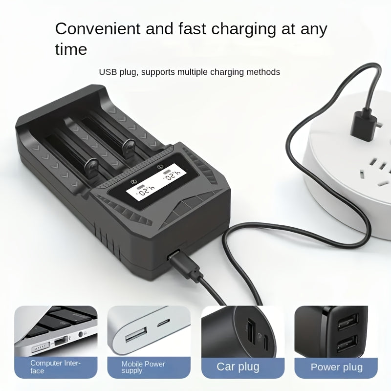 Universal USB Lithium Battery Charger for 26650 21700 18650 14500 Batteries with Voltage Display