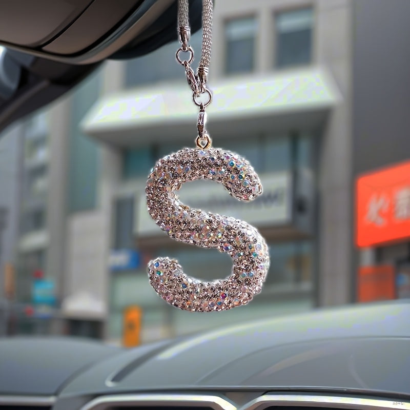 Crystal Bling Alphabet Letter Pendant for Vehicle Mirror with Rhinestones and Metal Material
