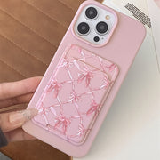 2pcs TPU Phone Cases with Self-Adhesive Card Holder and Bow for iPhone 11 12 13 14 15 16 Series