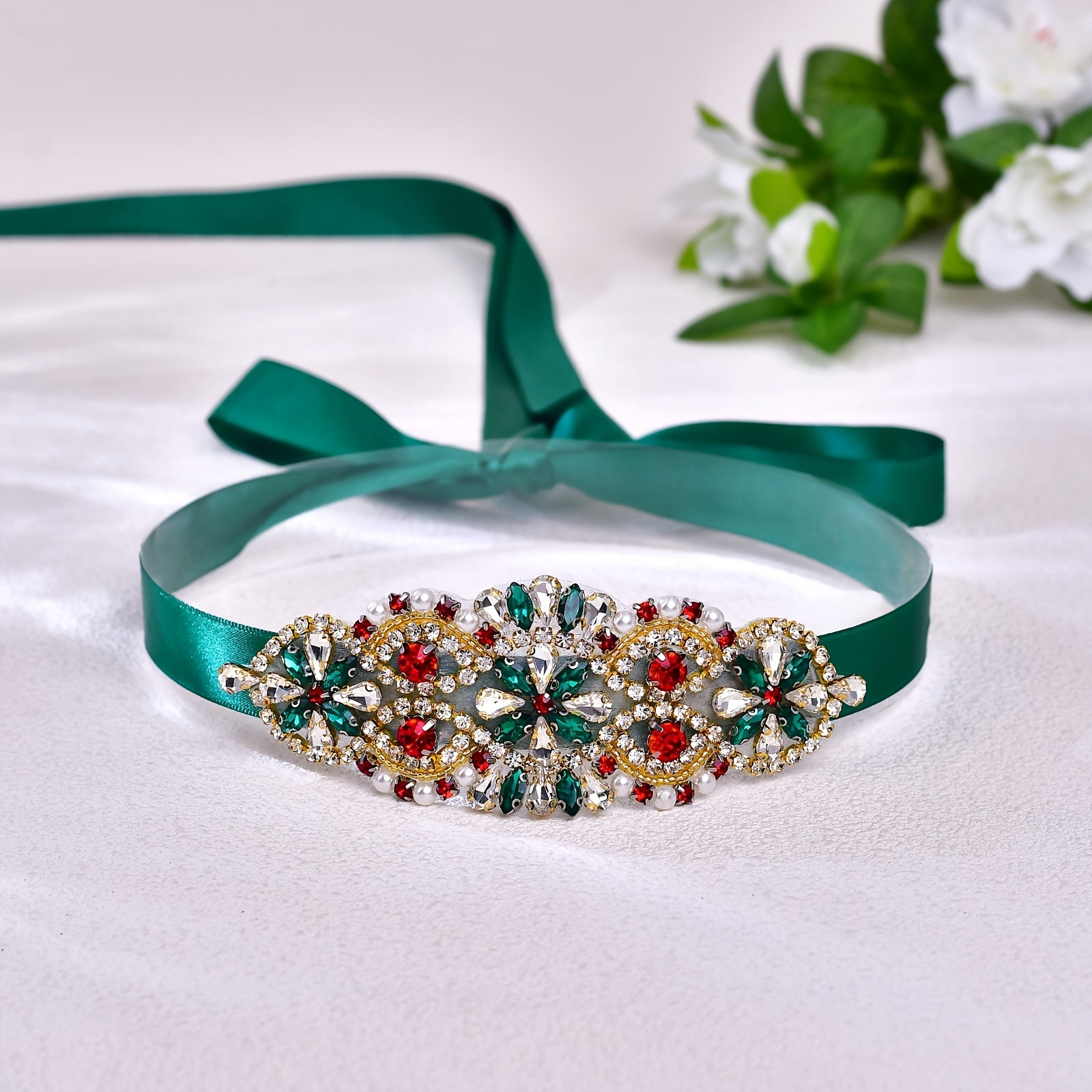 Qo‘l bilan yuviladigan Boho uslubidagi to‘y va bayram uchun rang-barang rhinestones bilan bezatilgan to‘y belbog‘i