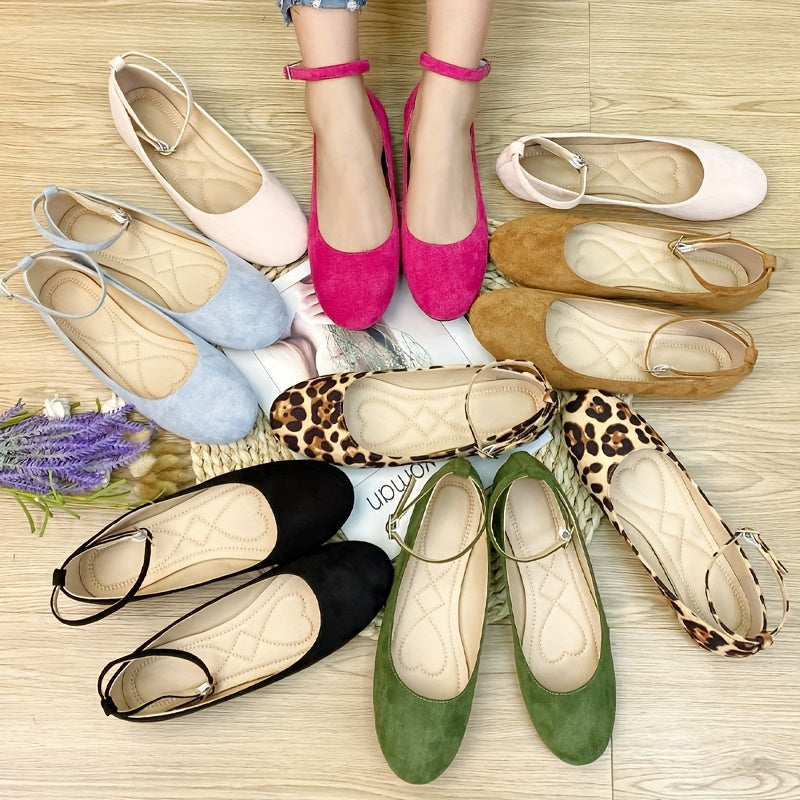 Women's Lightweight Ballet Flats with Ankle Strap, Round Toe, All-Season Comfort