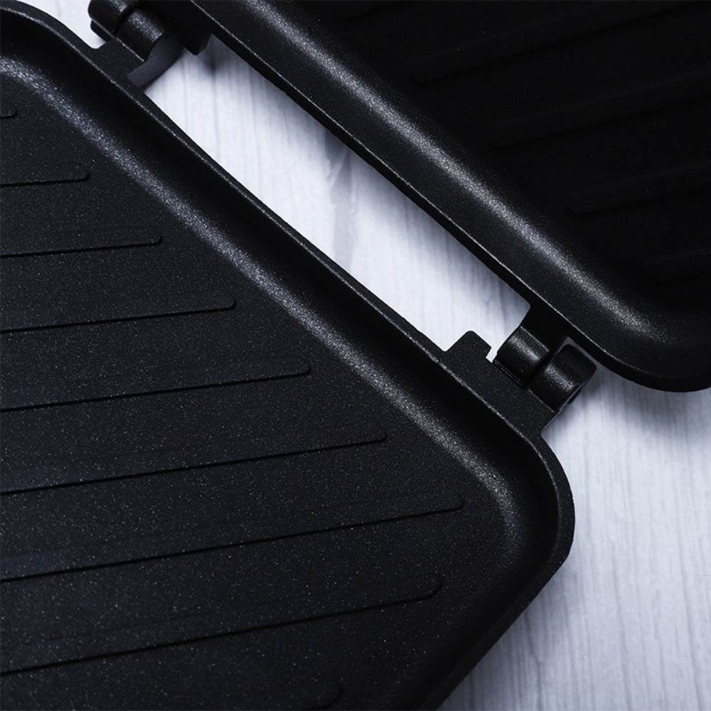 Olib tashlanadigan egilgan sendvich tayyorlash panasi, ikki tomonlama isitish bilan, 1000W alyuminiy kvadrat grill, nonushta sendvichlari, grill, tuxum, pancake uchun. Mashina yuvish uchun mos, batareyalar talab qilinmaydi.