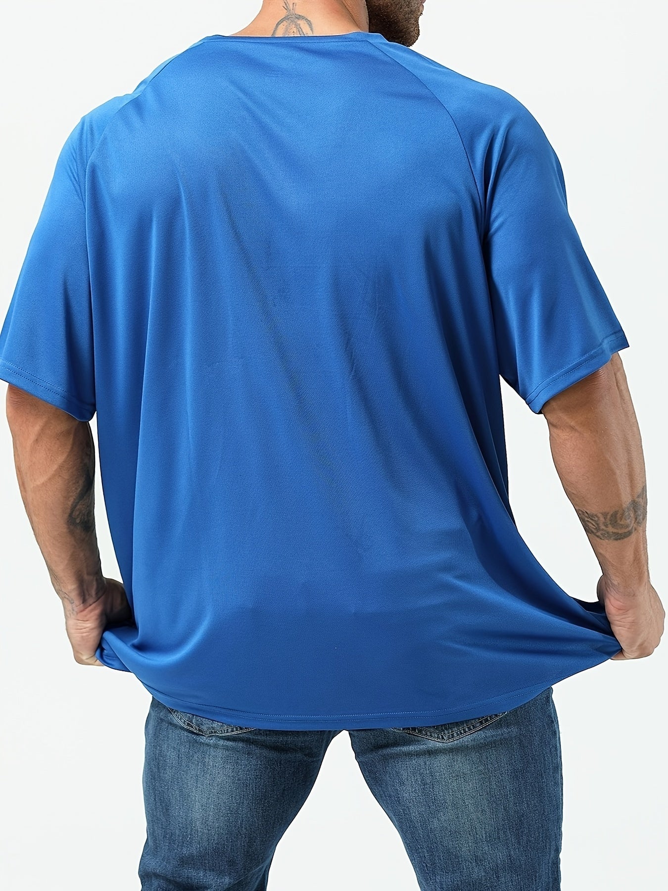 Мужская футболка из полиэстера с влаговыводящими свойствами, увеличенного размера, обычный крой, короткий рукав, повседневная активная одежда