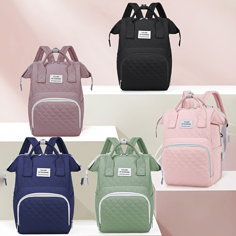 Solid Color Diaper Bag with Large Capacity and Insulated Bottle Pocket for Moms