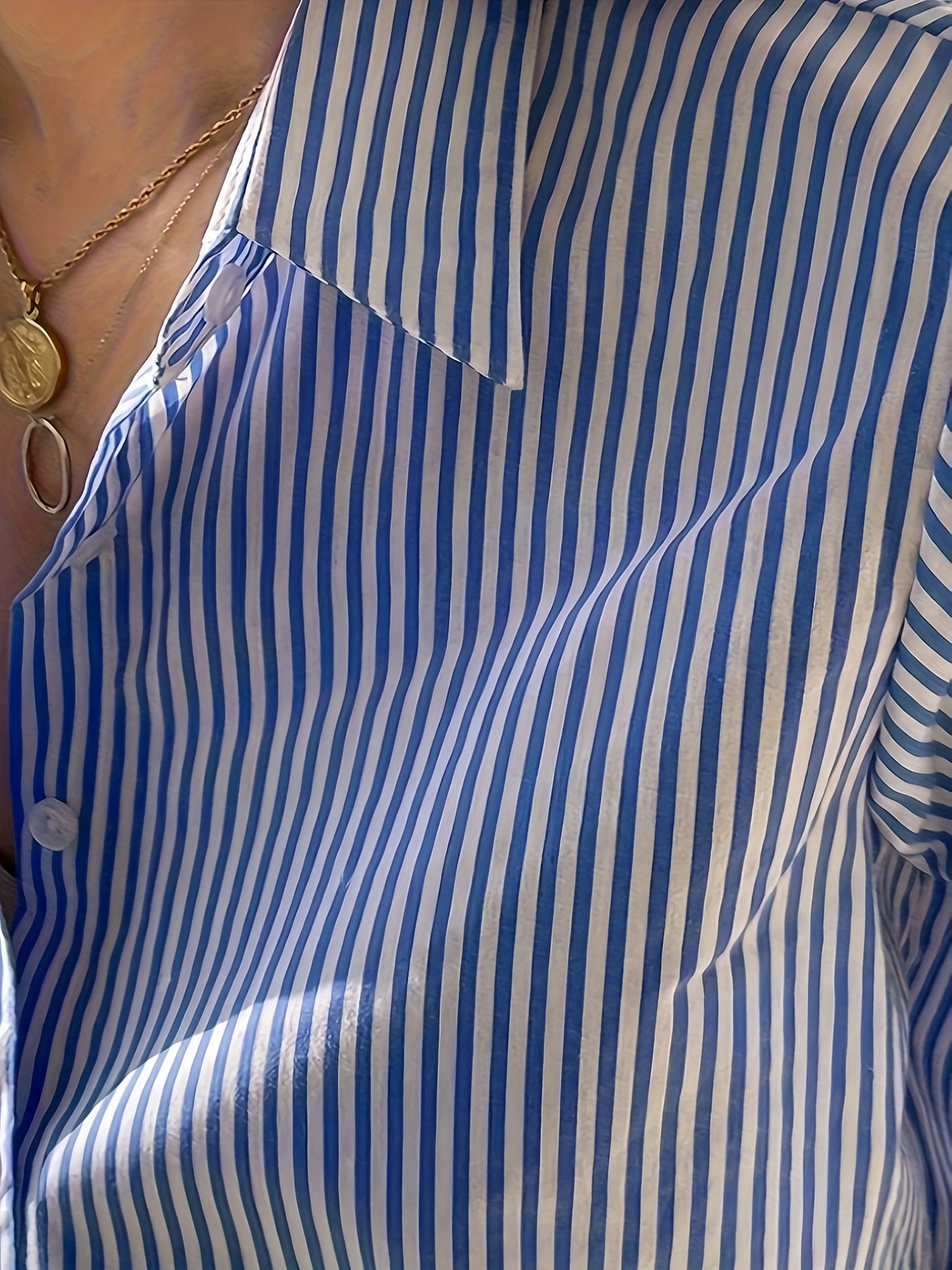 Women's Striped Button Front Long Sleeve Shirt for Spring and Fall