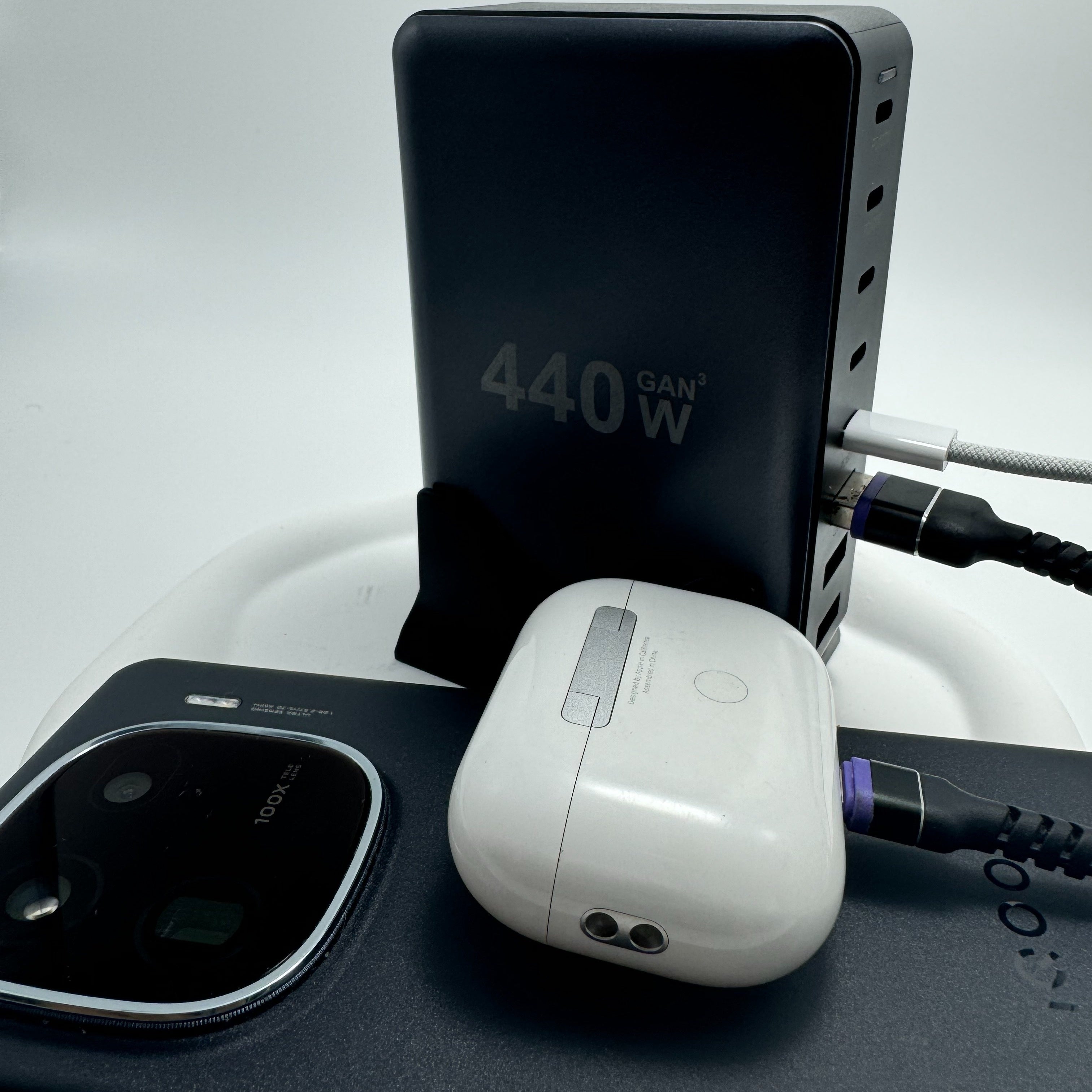 440W USB C Power Adapter with 8-Port Charging Hub Gan III PD 100W Laptop Charger for Travel and Multiple Devices