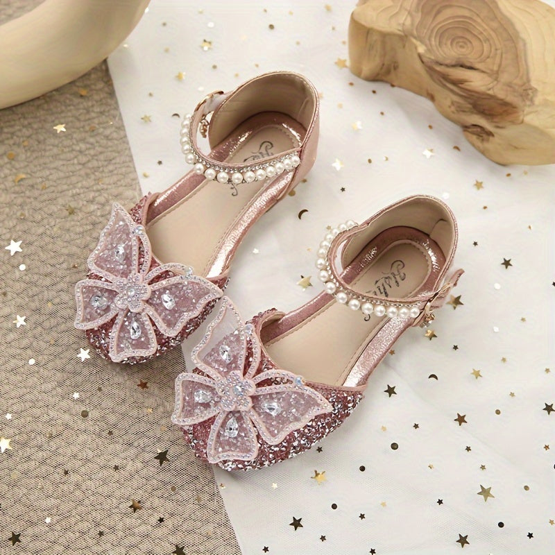 Girls' Breathable Low-Top Shoes with Magic Tape, Shiny Design, Non-Slip Lightweight for Indoor Outdoor Use