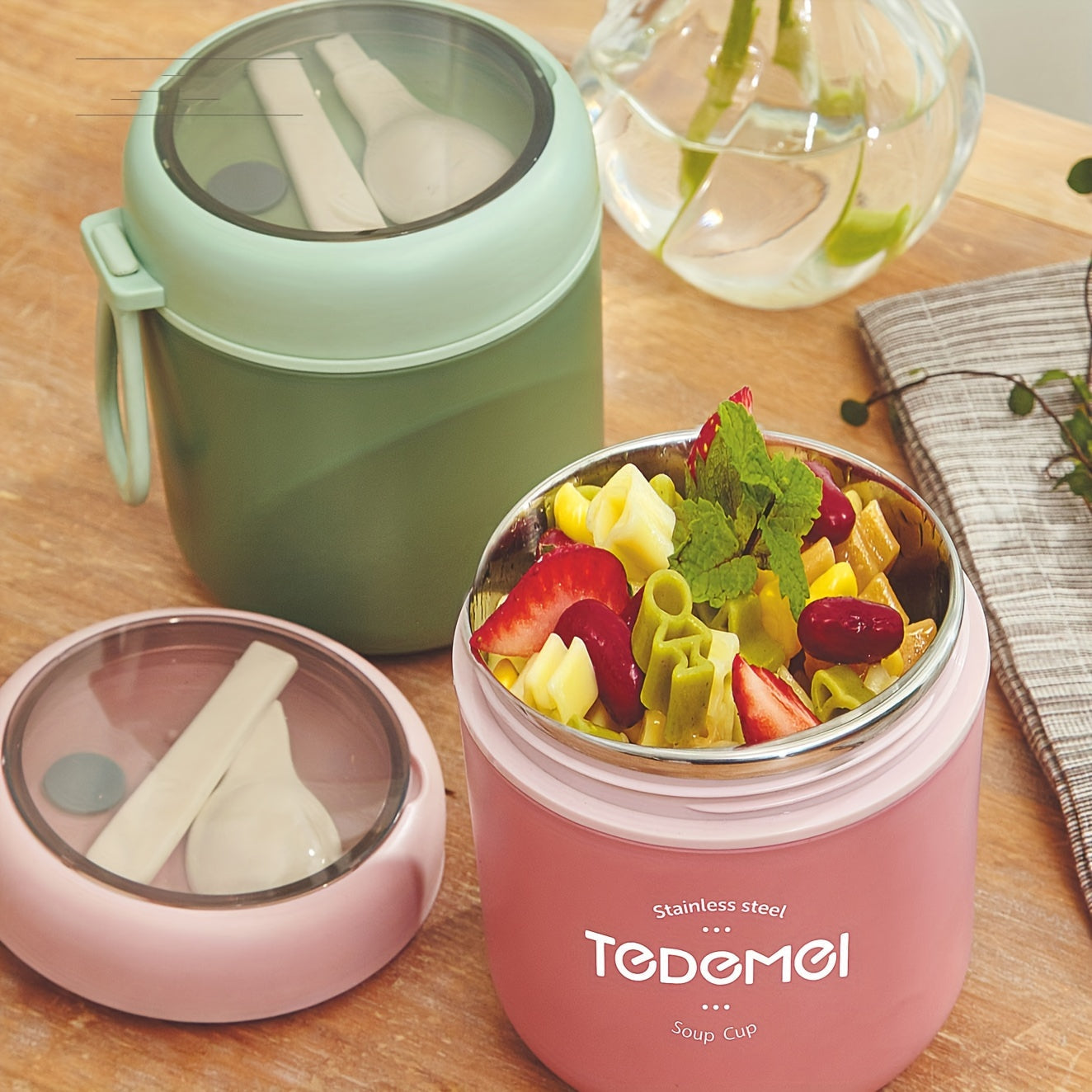 Stainless Steel 530ml Soup Cup with Leakproof Spoon Lid Portable Food Jar for Lunch