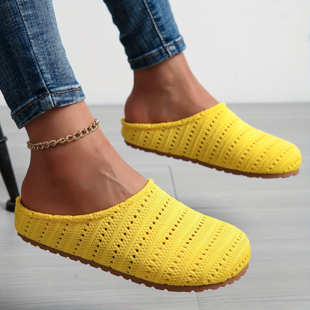 Women's Knit Slip-On Mules Summer Breathable Bohemian Large Size Shoes