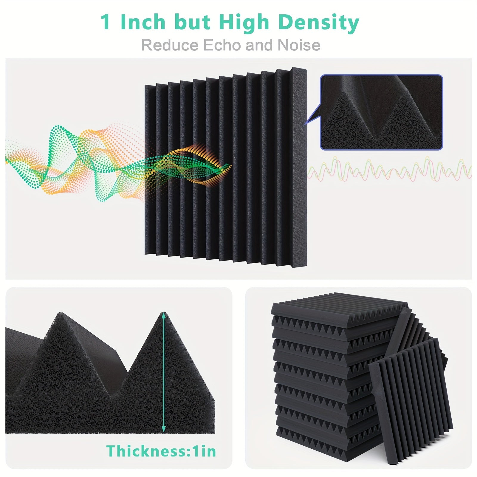 60pcs High-Density Foam Acoustic Panels for Noise Reduction Soundproofing in Rooms