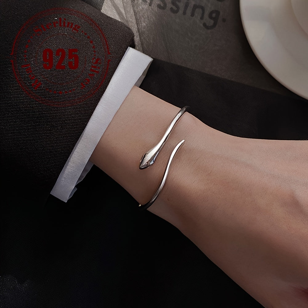 Sterling Silver Animal-Inspired Snake Cuff Bracelet Minimalist Jewelry
