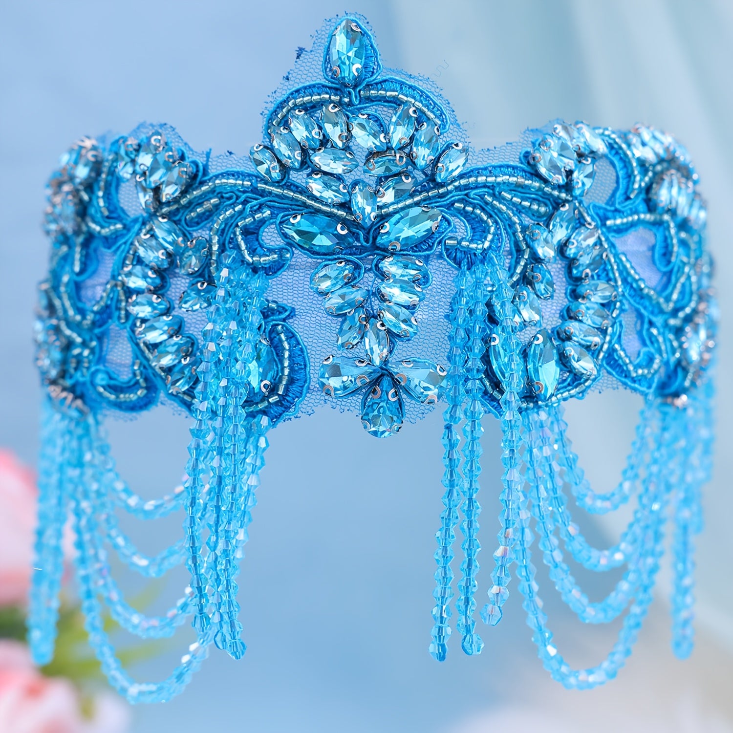 Women's Faux Hair Crown Wedding Tiara Beaded Tassel Rhinestone Headband Bridal Accessory