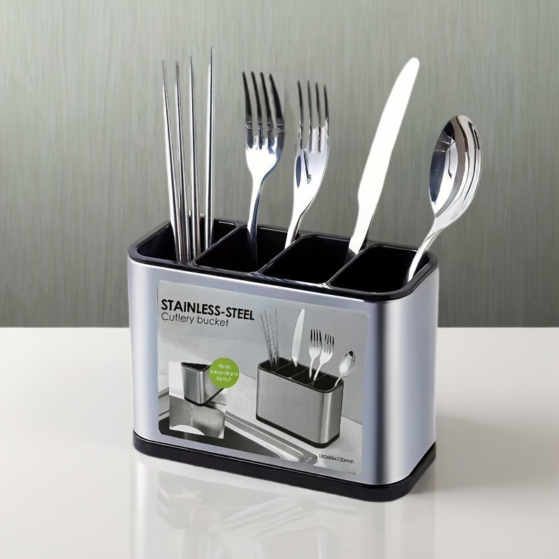 Stainless Steel Cutlery Holder with Chopstick Barrel and Spoon Compartments