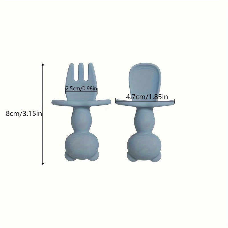 Baby Feeding Set 2 Pieces Panda Silicone Fork and Spoon Soft BPA Free Toddler Tableware