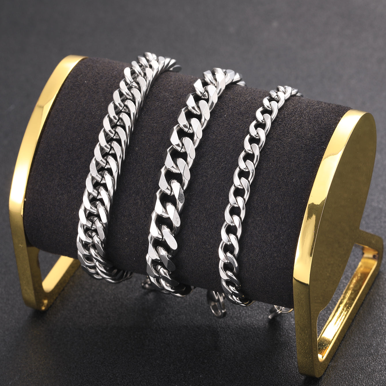 Three Stainless Steel Chain Bracelets for Men Men’s Jewelry Gift