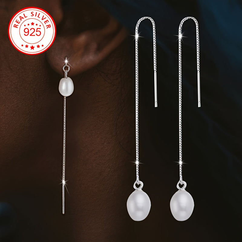 Women's Drop Earrings with Freshwater Pearl Tassels Hypoallergenic Lightweight Jewelry