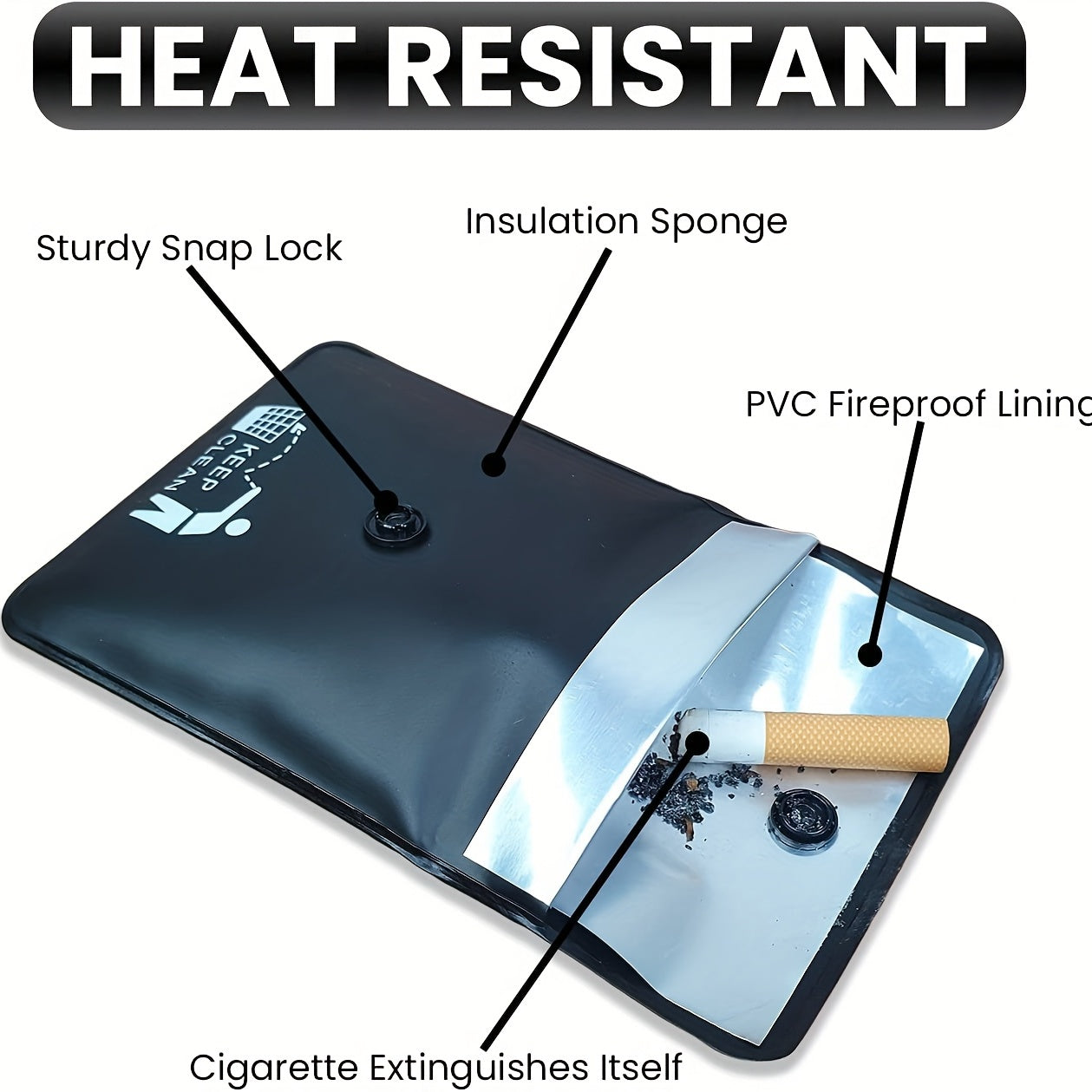Unisex Aluminum Pocket Ashtray Smell-Proof Black Travel Disposal Pouch
