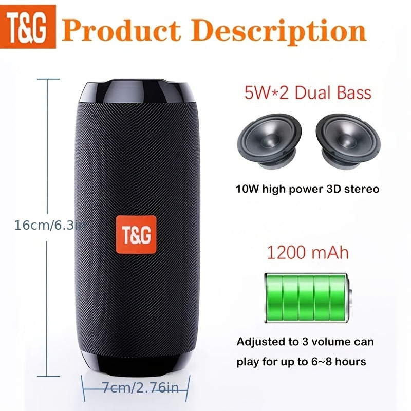 Portable Wireless Speaker with TWS Stereo, Built-in Mic, FM Radio, TF Card and USB Playback