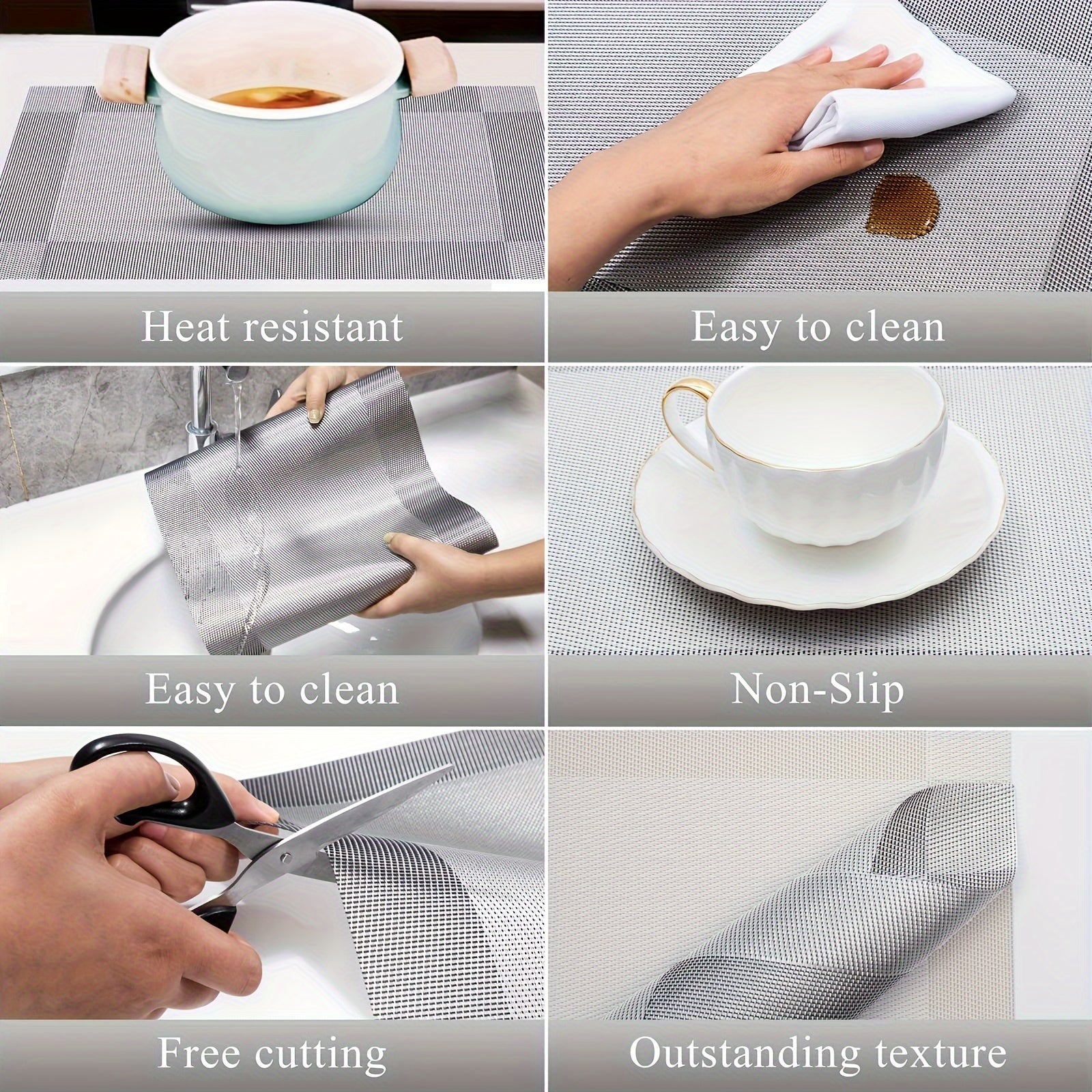 Set of 4/6/8 Square Gold Plastic Placemats Nordic Style Table Decor for Coffee and Dining