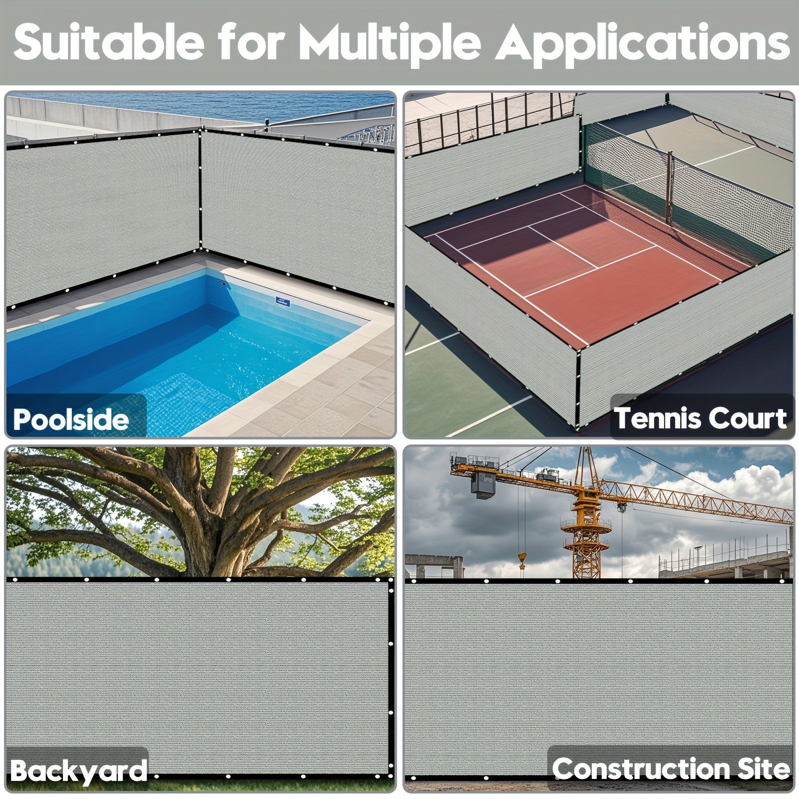 150GSM Gray Privacy Fence Screen for Outdoor Balcony Yard Pool Porch Windproof with Zip Ties