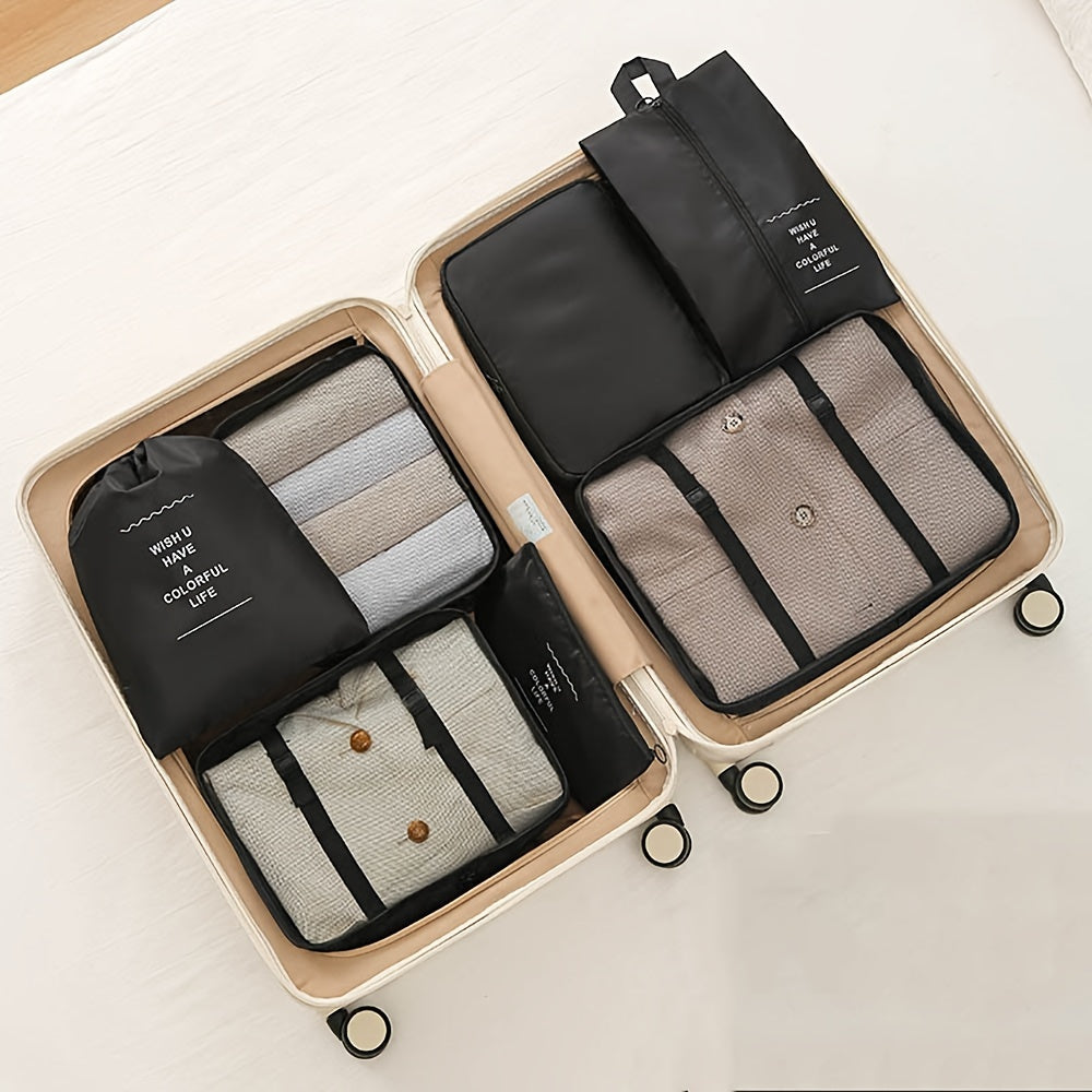 7-Piece Travel Storage Bag Set for Clothes Shoes Makeup Polyester Organizer