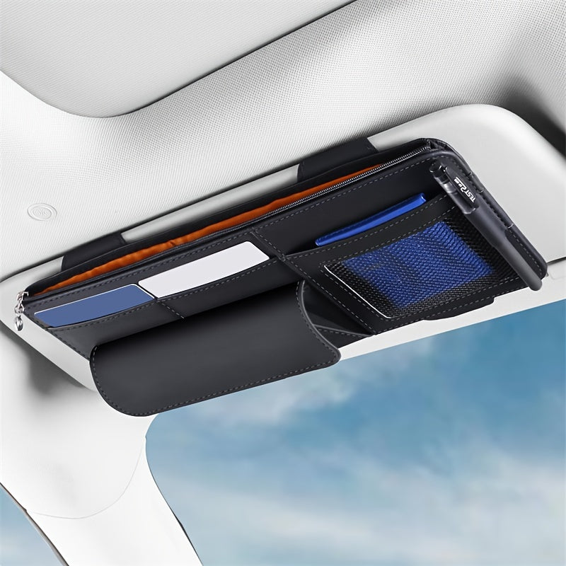 DERANFU PU charmli avtomobil quyosh ko'zoynagi tashkilotchisi, zip bilan, karta ushlagich, chiptalar uchun sumka - transport vositasi ichki saqlashga mos keladi
