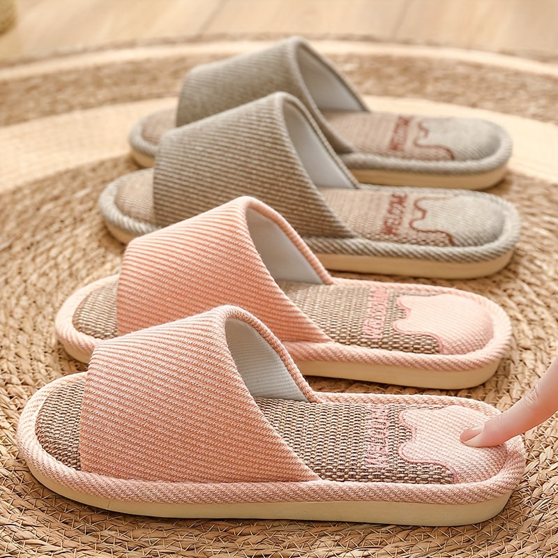 Unisex Linen Slip-On Slippers Breathable Non-Slip Indoor House Shoes