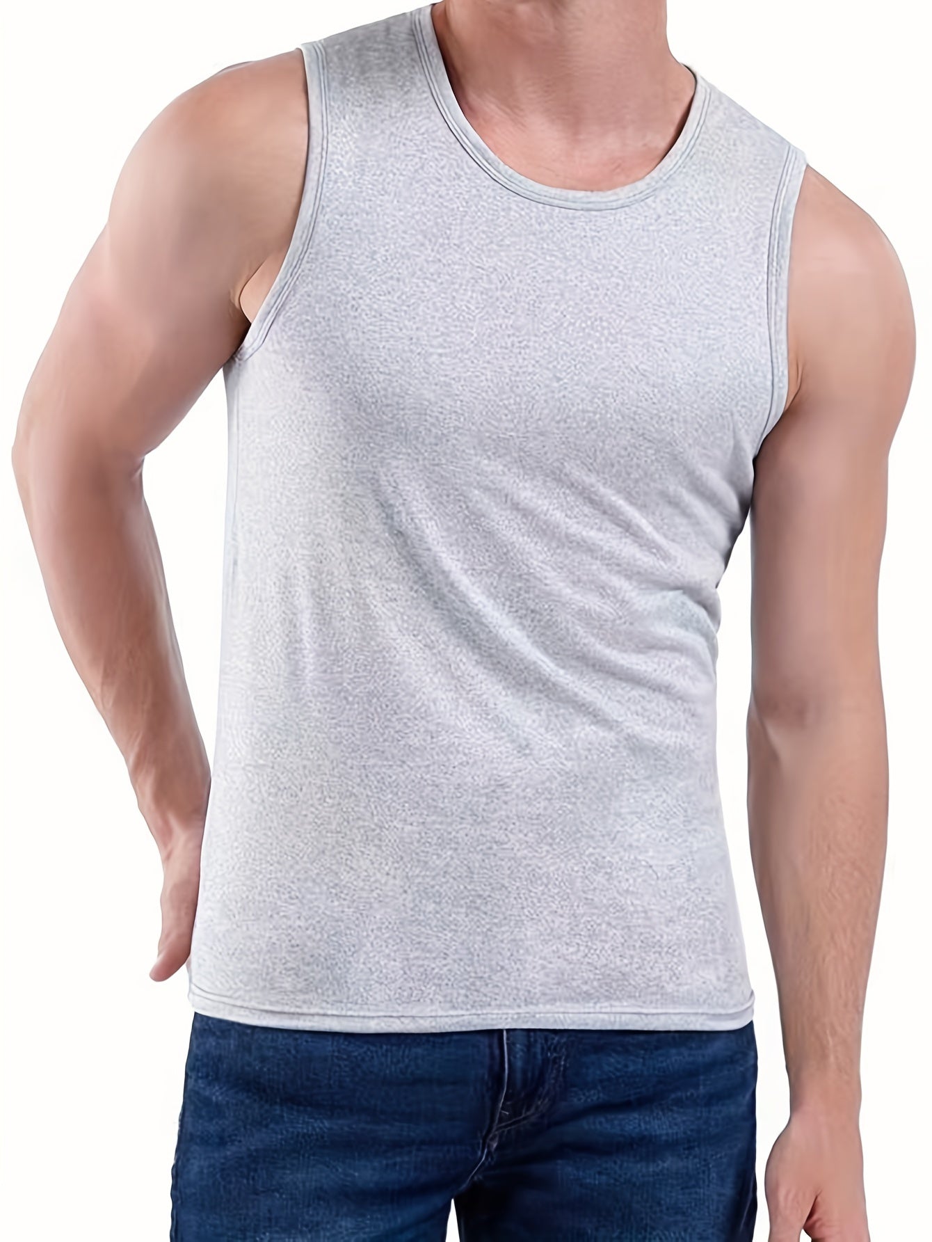 Camiseta sin mangas para hombres para fitness, de secado rápido y absorción de sudor, verano, poliéster