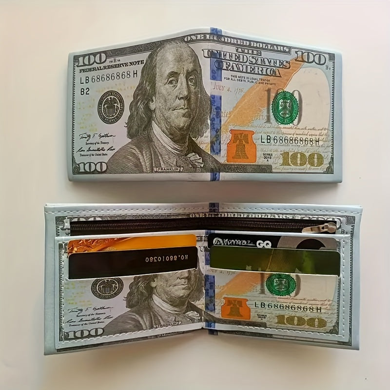 Men's Vintage PU Leather Wallet with Dollar Bill Design and Zipper Coin Pocket
