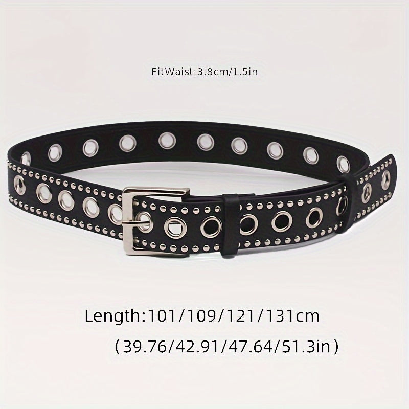 Unisex Black PU Belt with Punk Eyelet Rivets and Studs for Jeans and Pants