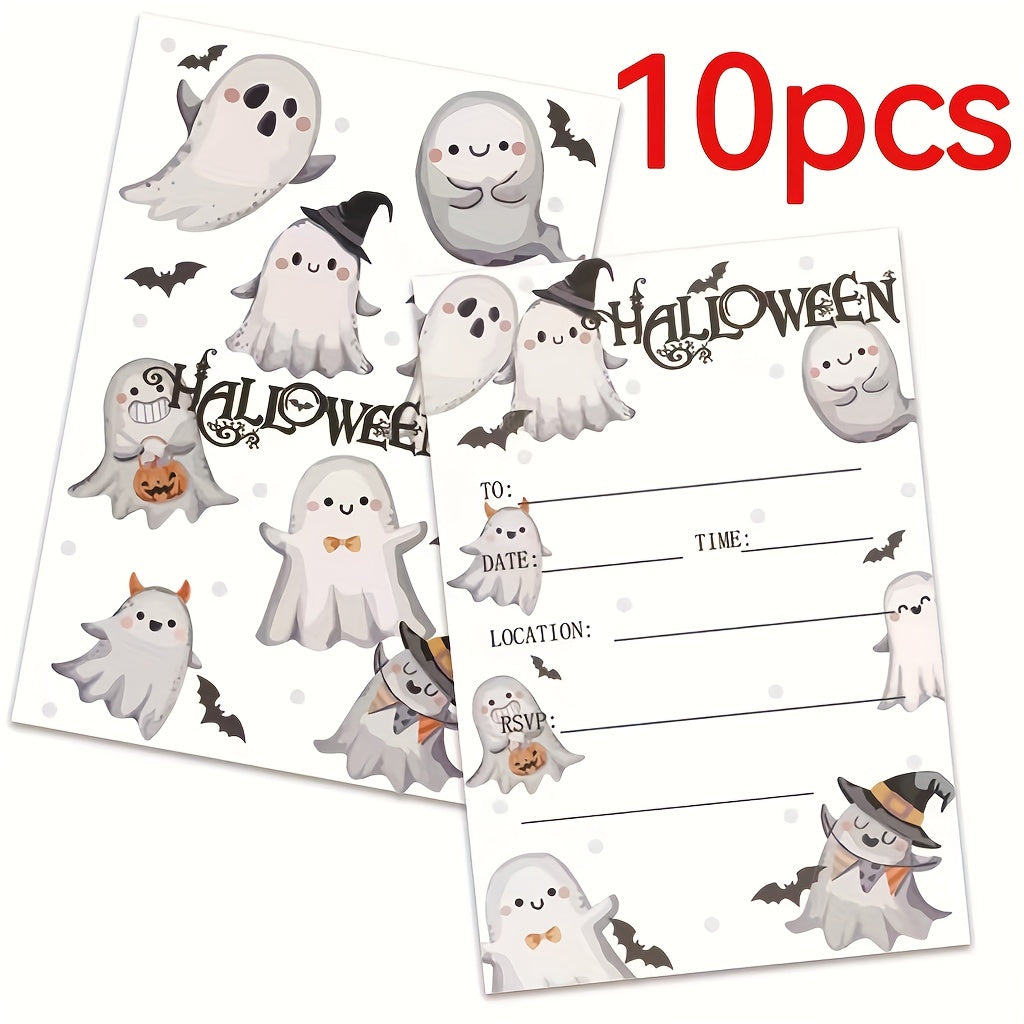 Halloween Party Invitations for Kids with Haunted House and Bat Designs