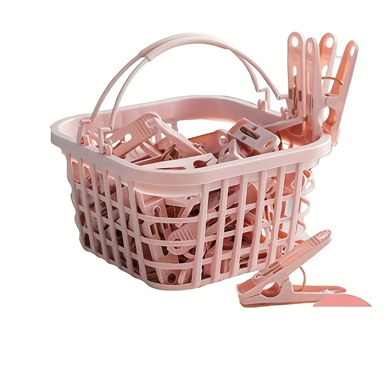 Juego de 30 pinzas de ropa de plástico a prueba de viento con cesta de almacenamiento para colgar la ropa