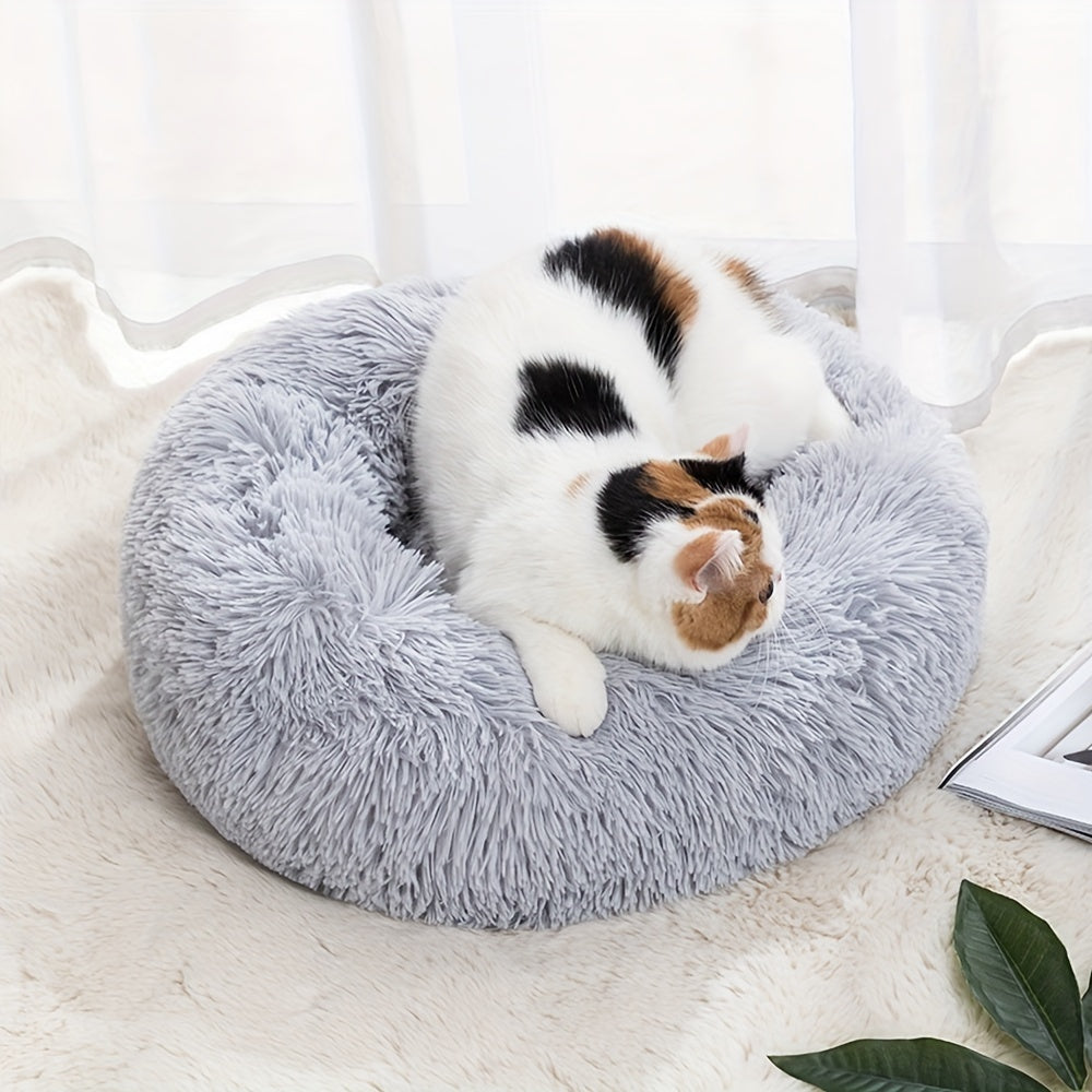 Round Fluffy Dog Bed with Non-Skid Bottom Polyester Material