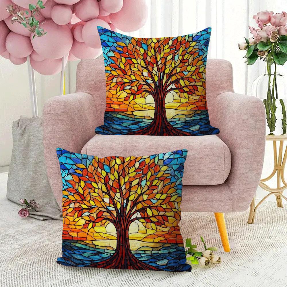 Autumn Tree of Life Plush Pillow Covers Set 45.72cm Sofa Bedroom Outdoor