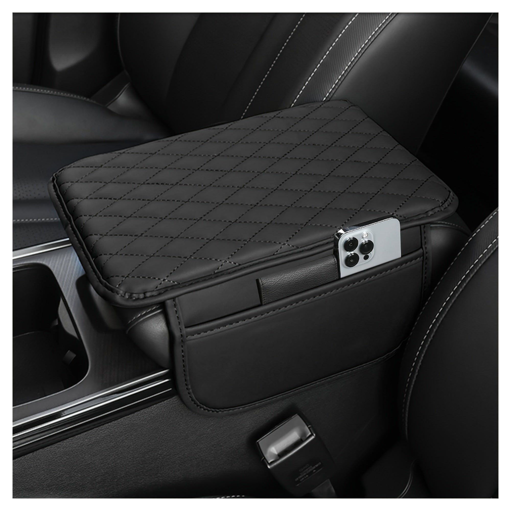 Car Interior Accessory Armrest Storage Box with Pockets Dustproof Non-Slip