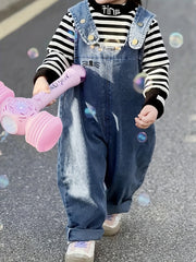 Kids Light Blue Denim Overalls with Rabbit Ear Details Casual Loose Fit for Spring and Autumn