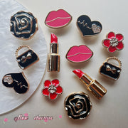 12Pcs Red Lipstick Shoe Charms Removable Plastic Accessories for Sandals and Bags