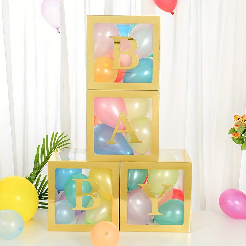 Baby Gift Box Set 4 Pieces with Baby Letters for Birthday and Gender Reveal Decorations