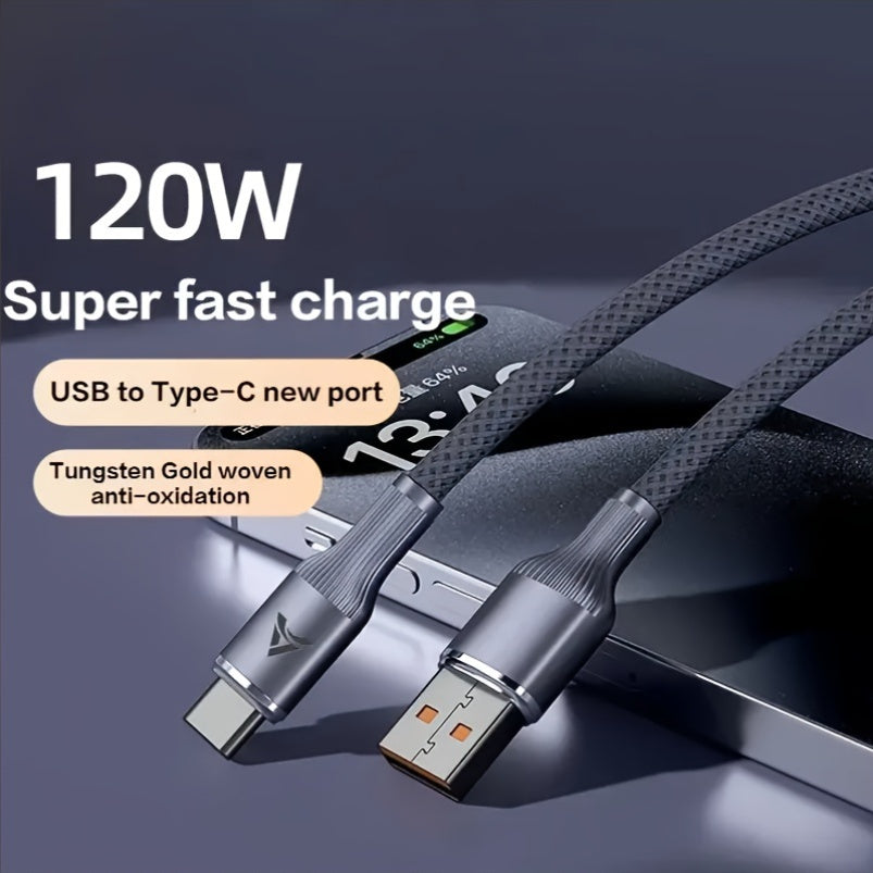 120W Fast Charging USB Type-C Braided Cable Tungsten Golden 3m