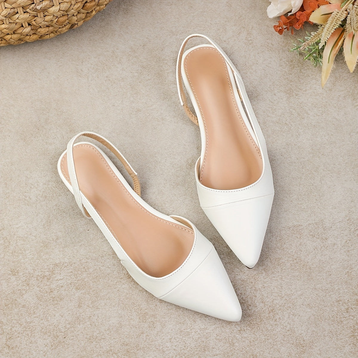 Women's Pointed Toe Flat Sandals White Open Toe Slip-On Casual Formal