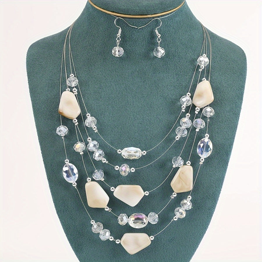 Boho Punk Jewelry Set Geometric Resin Beaded Necklace and Earrings for Women