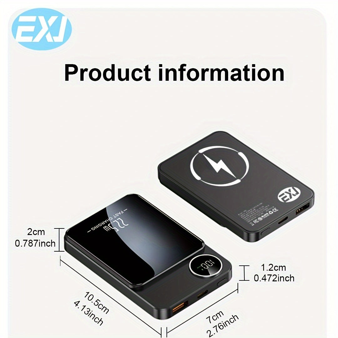 Портативный магнитный беспроводной аккумулятор емкостью 10000 мАч с USB-C и LED-дисплеем для iPhone 12-16