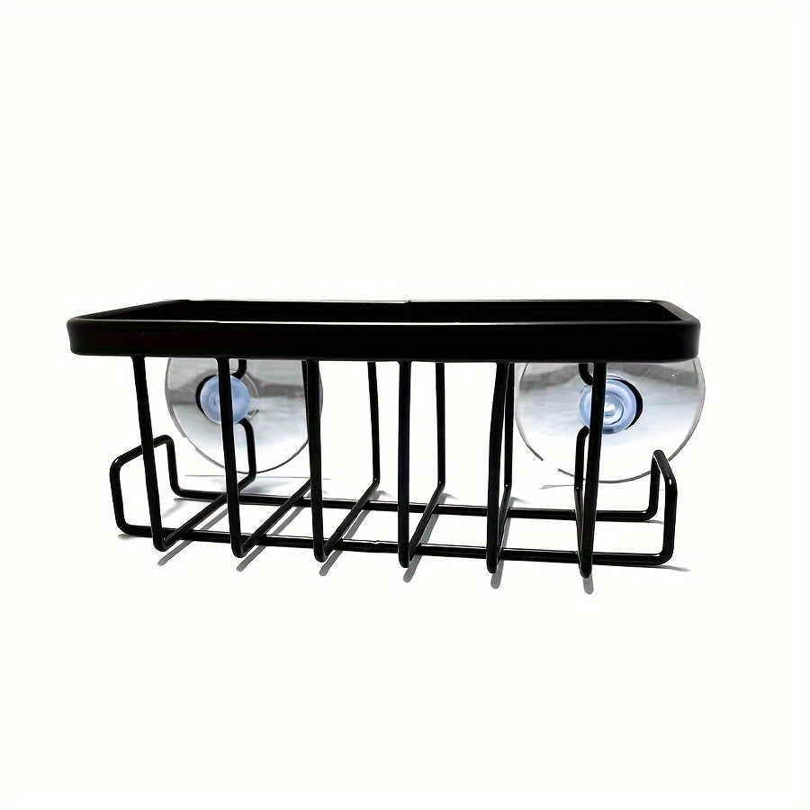 Black Metal Sink Caddy with Suction Cup for Dish Cloth and Sponge Rust-Resistant Kitchen Bathroom Organizer