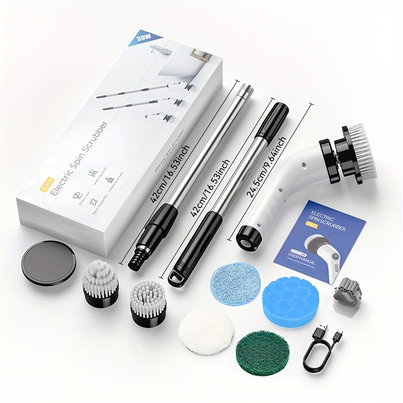 7-in-1 Electric Spin Scrubber with LCD Display, Reusable Brush Heads, 3 Speeds