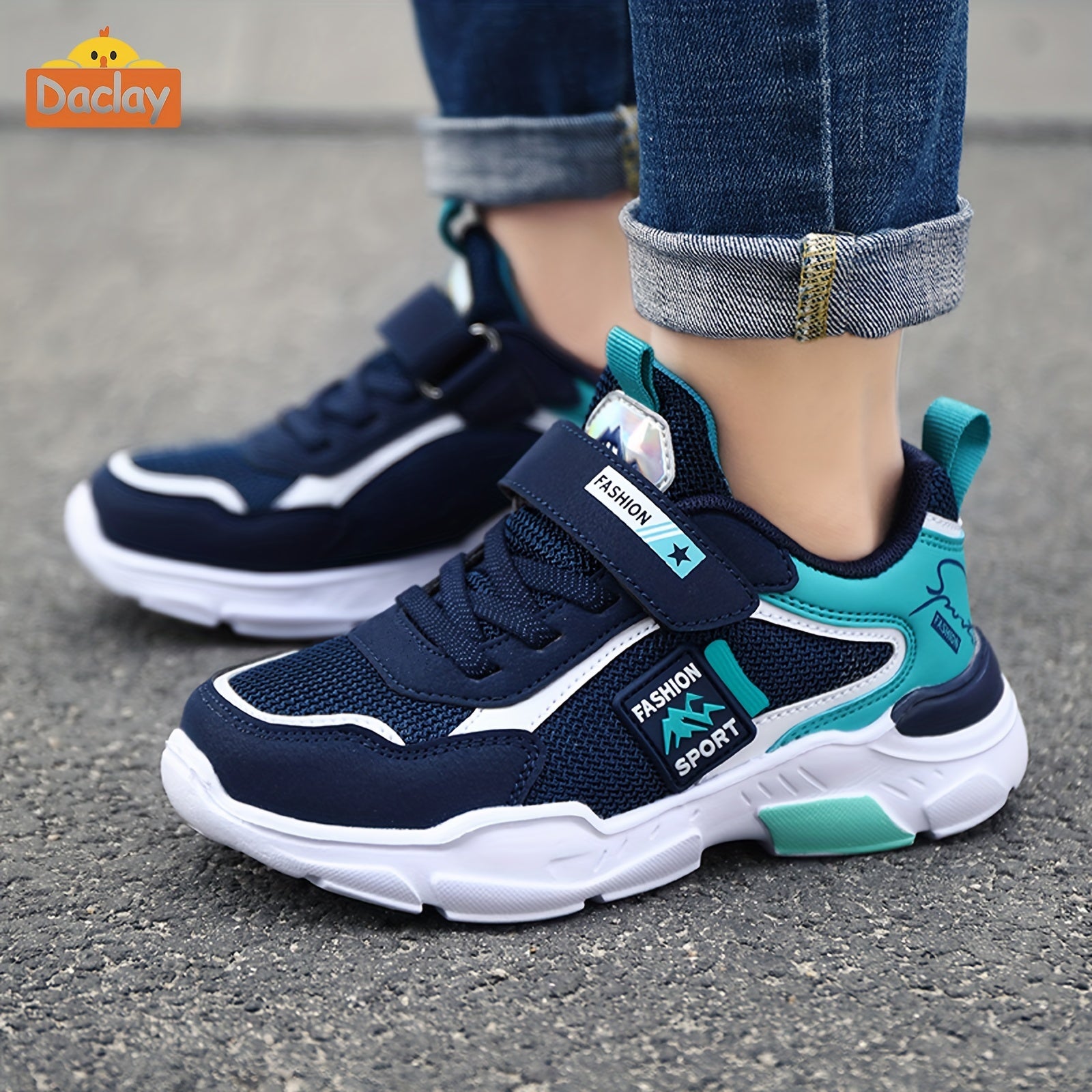 Zapatillas deportivas para niños con malla transpirable, cierre de velcro, aptas para todas las estaciones, suela duradera de PU