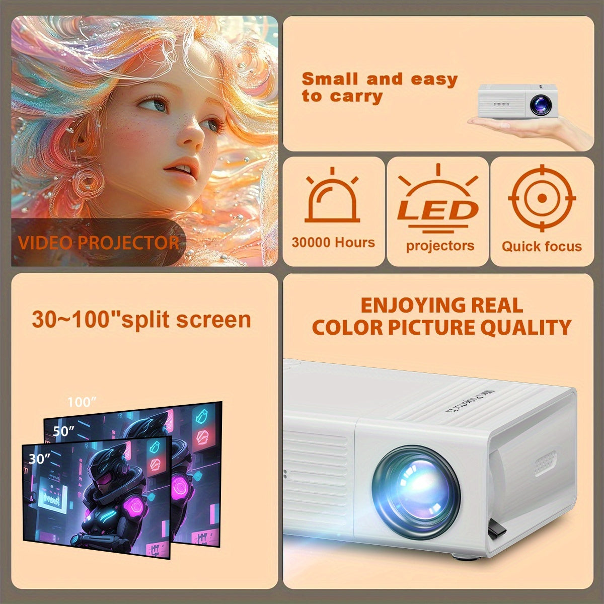 Portable HD Smart Projector for Home Theater 3D Video LED Display