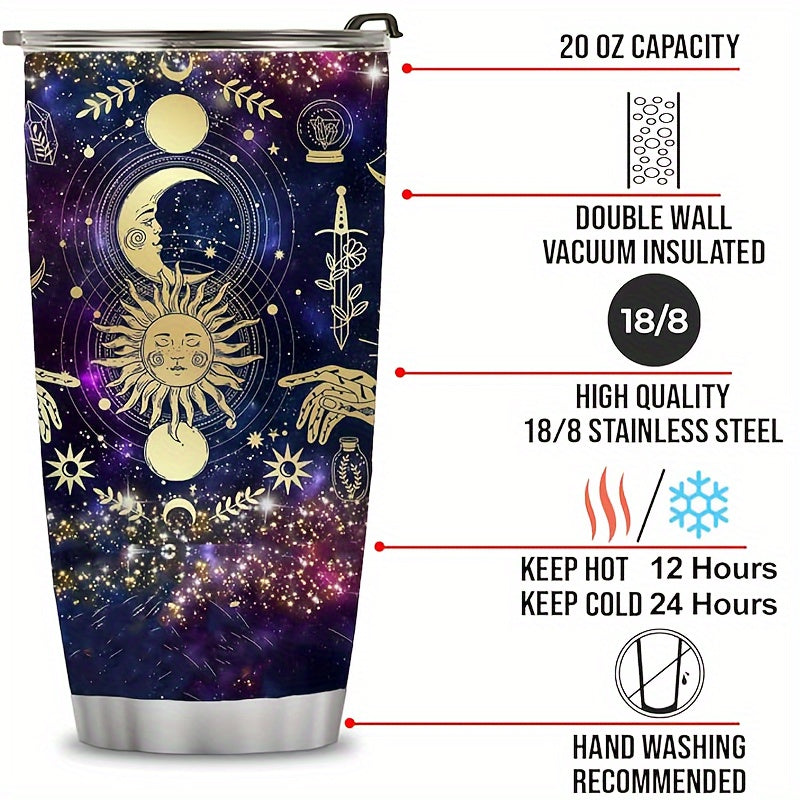 20oz Stainless Steel Tumbler with Stars and Moon Design for Travel and Office